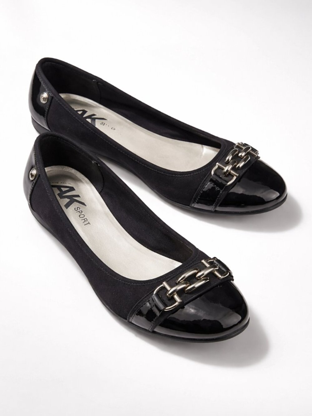 Anne Klein AK Sport Ballet Flats Women 10M Black Toe Buckle - Picture 2 of 9